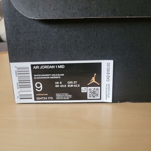 Air Jordan 1 Mid Box Label — White/University Gold/Black (Size 9)